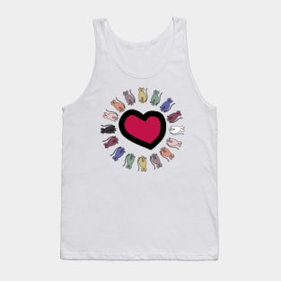 Circle of Balanced Rainbow Cats Around Valentine Heart Tank Top